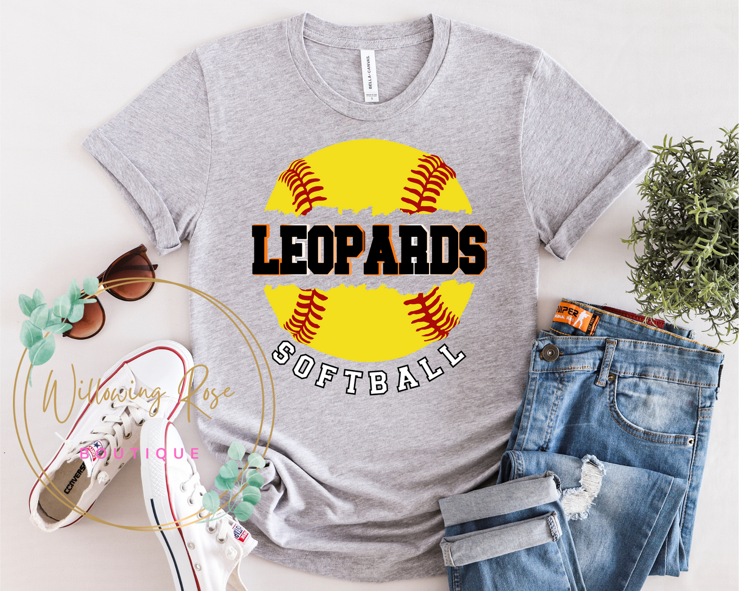 Yellow softball zillah leopards tee