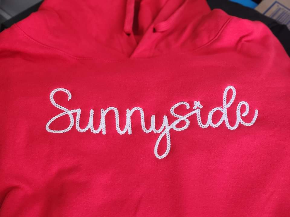 Sunnyside chain stitch embroidered hoodie- custom