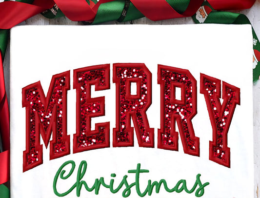 Merry Christmas Embroidery glitter Sweatshirt