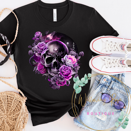 Skull purple floral tee